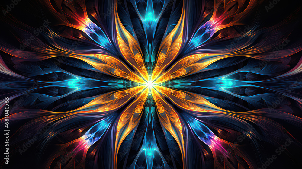 Abstract colorful glowing 3D flower as wllpaper background illustration