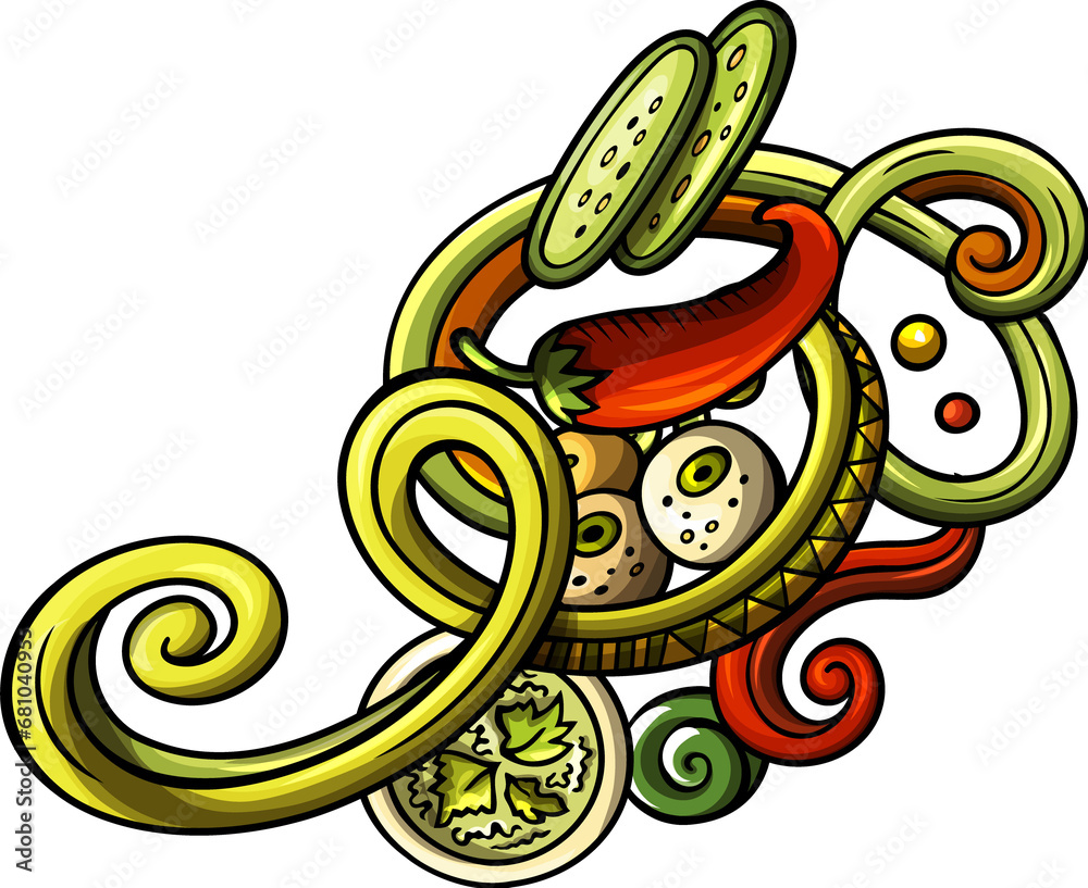 Fototapeta premium Mexican food detailed cartoon illustration
