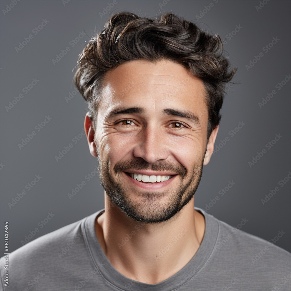Portrait of a man in his 30s. Dark background. Modern Hairstyle. Smiling showing teeth. Portrait of a man in his 30s. Dark background. Modern Hairstyle. Smiling showing teeth.