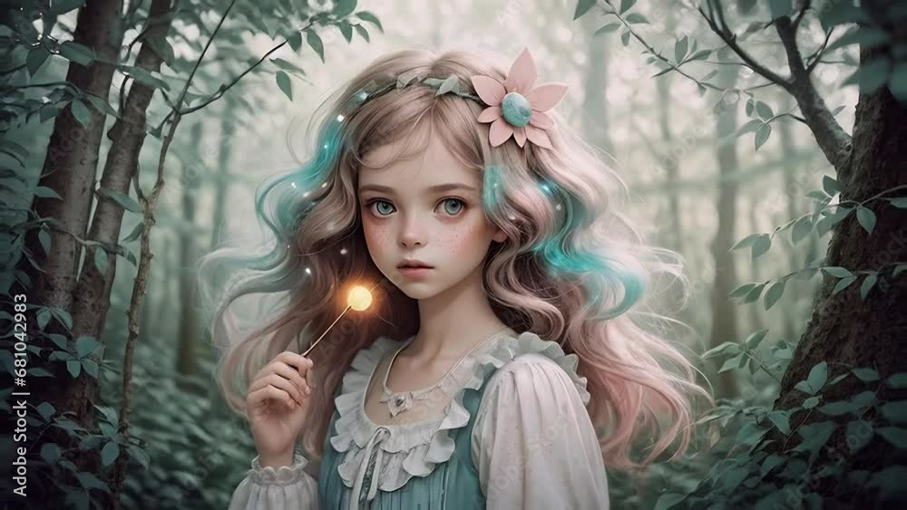 portrait mythical lovely forest fairy with freckles in magical fairy forest.