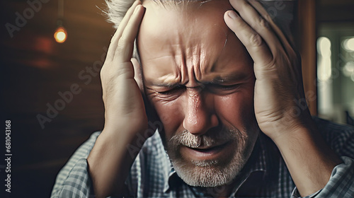 A Man headache with Stressfull, disorder Stroke awareness day  . photo
