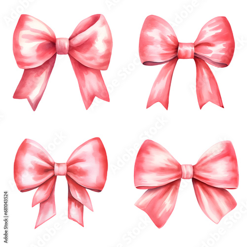 Pink bow watercolor illustration isolated on transparent background