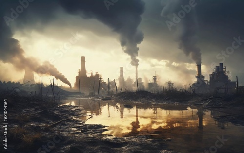 realistic photo of industrial factory air pollution  global warming concept. generative ai