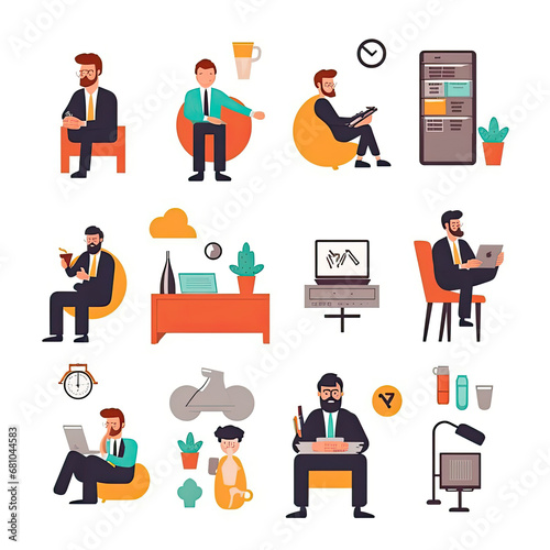 A businesmen Flat vector illustration daily activities working on white background AI Generated photo