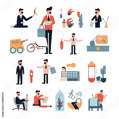 A businesmen Flat vector illustration daily activities working on white background AI Generated photo