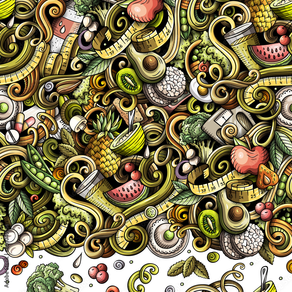 Diet food detailed cartoon border illustration Diet food detailed cartoon border illustration