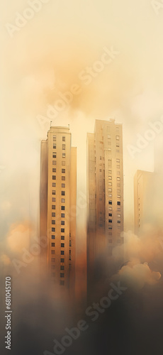 A city surrounded by three residential buildings with a fogfilled sky AI Generated photo