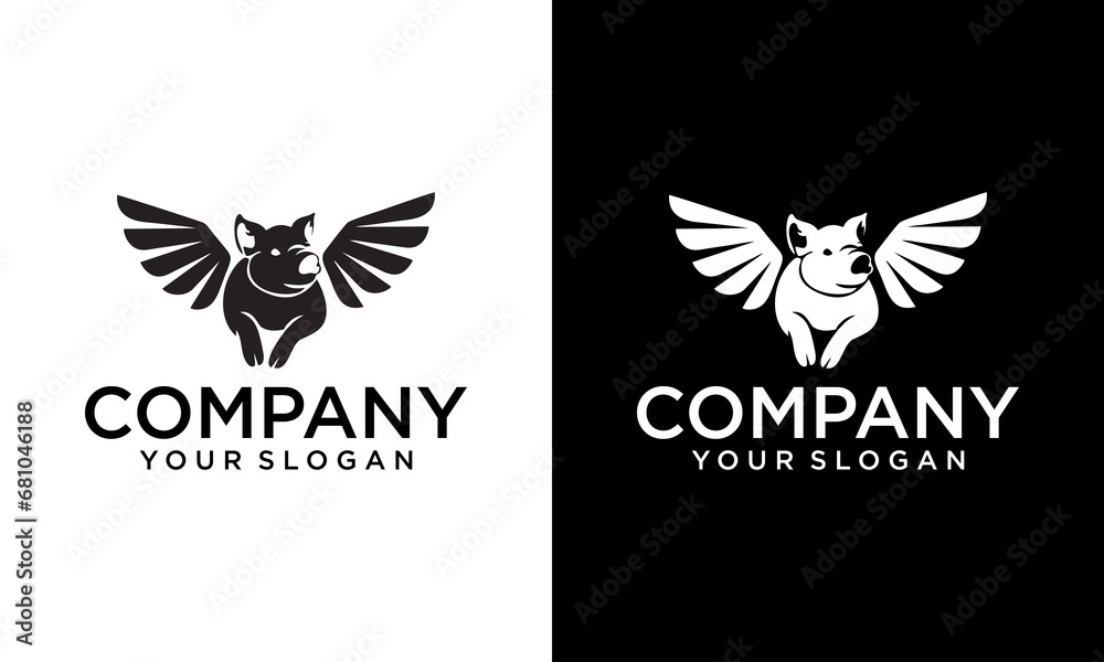 Obraz premium flying pig logo design icon vector illustration