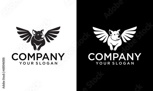 flying pig logo design icon vector illustration