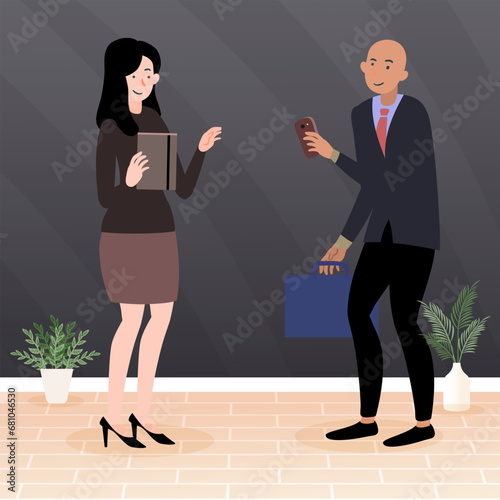 Immerse your designs in lively atmosphere of office festivities with illustrative portrayal of boy and girl joyfully dancing together in workplace. Ideal for holiday visuals, team-building  campaigns.