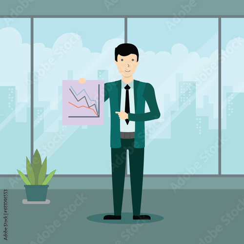Immerse your designs in the promotional spirit with this illustrative portrayal of a man standing proudly, holding a poster. Ideal for advertising visuals, event promotions. 