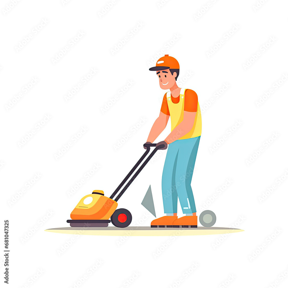 a sweeper Flat vector illustration daily activities working on white background AI Generated