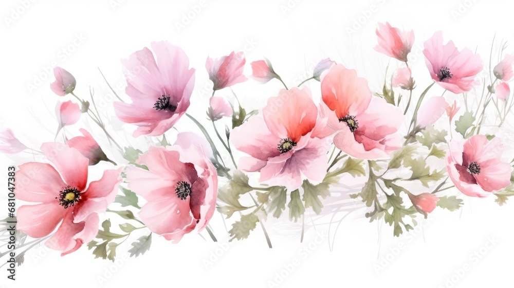 Abstract illustration of large, pink flowers in watercolor technique on white background. Print for printing Abstract illustration of large, pink flowers in watercolor technique on white background. Print for printing
