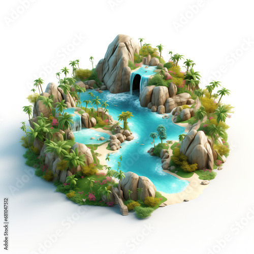 Tropical paradise island. Isometric diorama isolated on white background