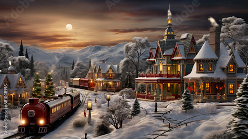 winter in the city, Vasilevsky descent in the winter snowy night. Illuminated Saint Basil`s Cathedral, Kremlin wall and Middle lines on Red Square in Moscow., Christmas house with lights