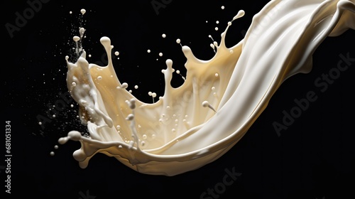 Milk splash isolated on black background.  3d illustration.