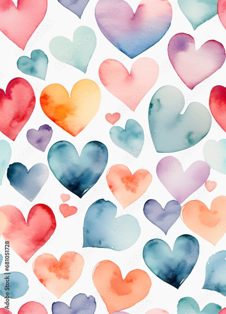 Watercolor heart pattern background