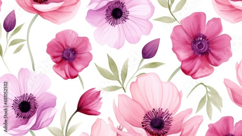 Abstract illustration of large, pink flowers in watercolor technique on white background. Print for printing © masyastadnikova