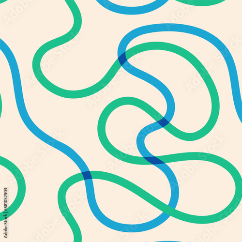 Naive seamless squiggle pattern with brightgreen and blue wavy lines on a light background. Creative abstract squiggle style drawing background. photo