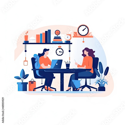 Colleagues working together on project Flat vector illustration daily activities working on white background AI Generated