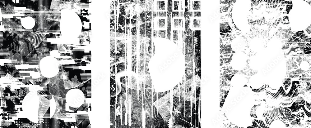 Distressed grungy isolated layers . Design element for brochure, social media, posters, flyers. Overlay grunge texture.Textured banner with Distress effect .Vector halftone dots . Screen print texture