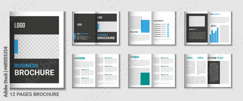 12 page corporate brochure profile design, business brochure layout, a4 size multipage flyer design, company profile and annual report template design