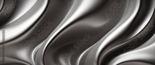 Abstract background in silver colors made of curved metal strips and surfaces. Horisontal wallpaper for smartphone. Generative AI