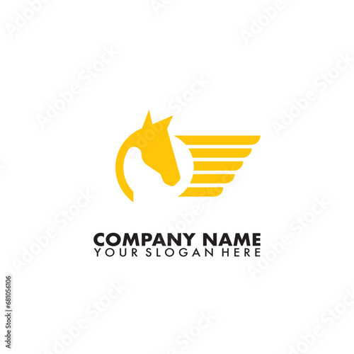 Flying horse or Pegasus simple flat logo design vector.