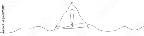 Dangerous sign line continuous drawing vector. One line dangerous sign vector background. Dangerous sign icon. Continuous outline of a exclamation mark in a triangle.