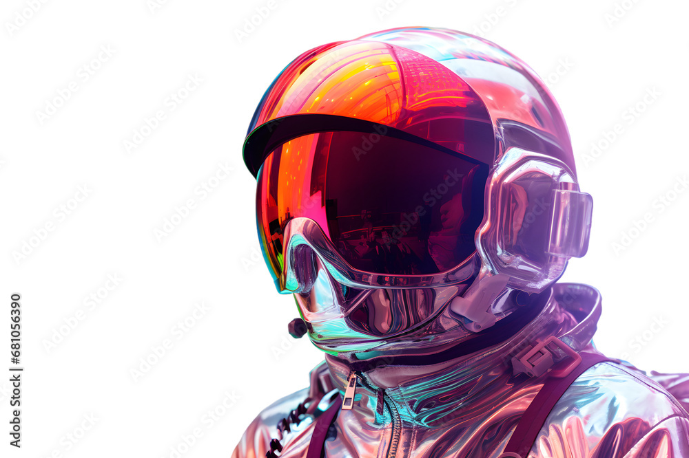 Space man in glowing helmet isolated on transparent background