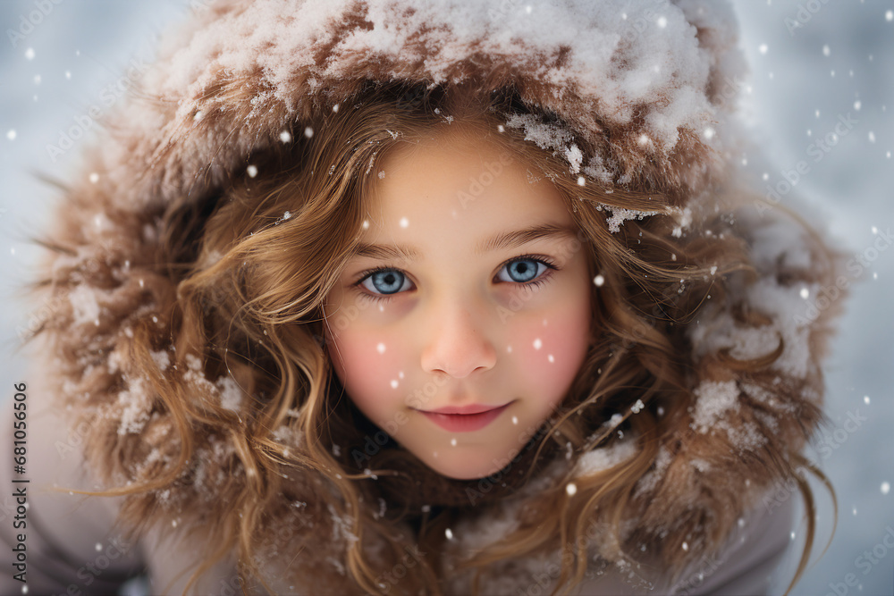 Generative AI picture of cute girl playing outdoors snowy day winter holidays Generative AI picture of cute girl playing outdoors snowy day winter holidays