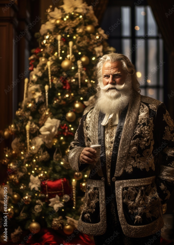 Santa Claus is gifting little kids for christmas. Generative Ai.