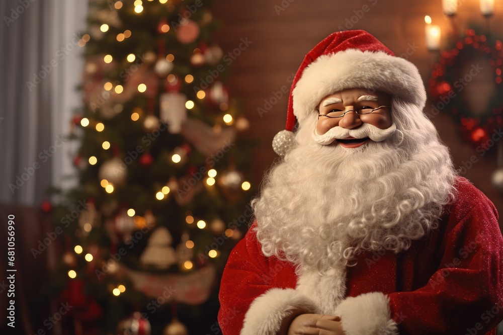 Santa Claus is gifting little kids near christmas tree. Generative Ai. Santa Claus is gifting little kids near christmas tree. Generative Ai.