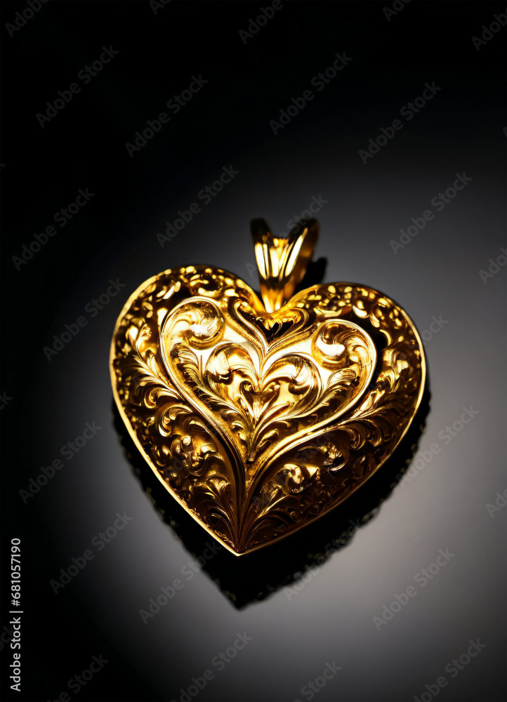 Golden heart on the black background Golden heart on the black background