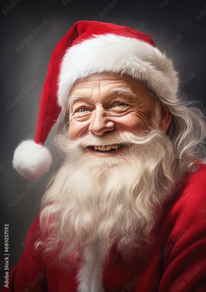 Santa Claus smilling portrait on dark background. Generative Ai. Santa Claus smilling portrait on dark background. Generative Ai.