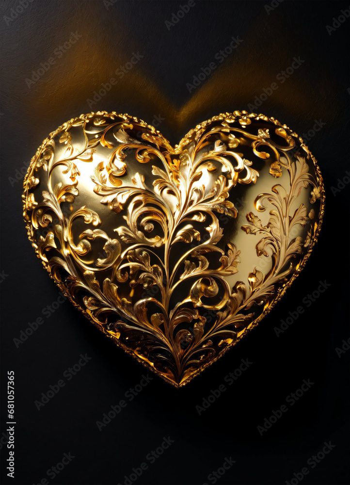Golden heart on the black background Golden heart on the black background