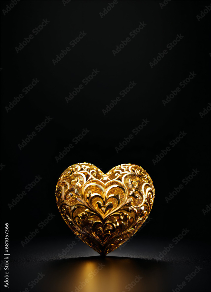 Golden heart on the black background Golden heart on the black background