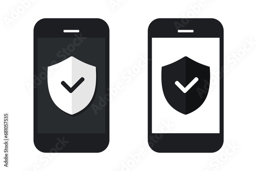 Phone with shield check mark icon. Illustration vector