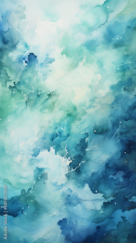 Blue and white watercolor painting, iPhone display background 9:16, HD, High Quality. AI generative