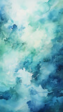 Blue and white watercolor painting, iPhone display background 9:16, HD, High Quality. AI generative
