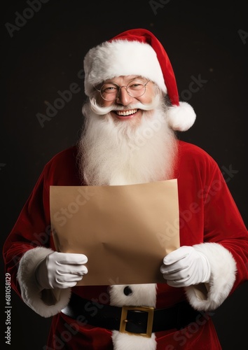 Santa Claus is holding kids wish list with copy space, christmas concept. Generative Ai. © annamaria