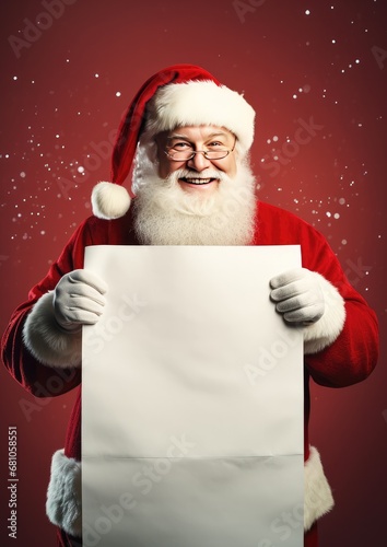 Santa Claus is holding kids wish list with copy space, christmas concept. Generative Ai.