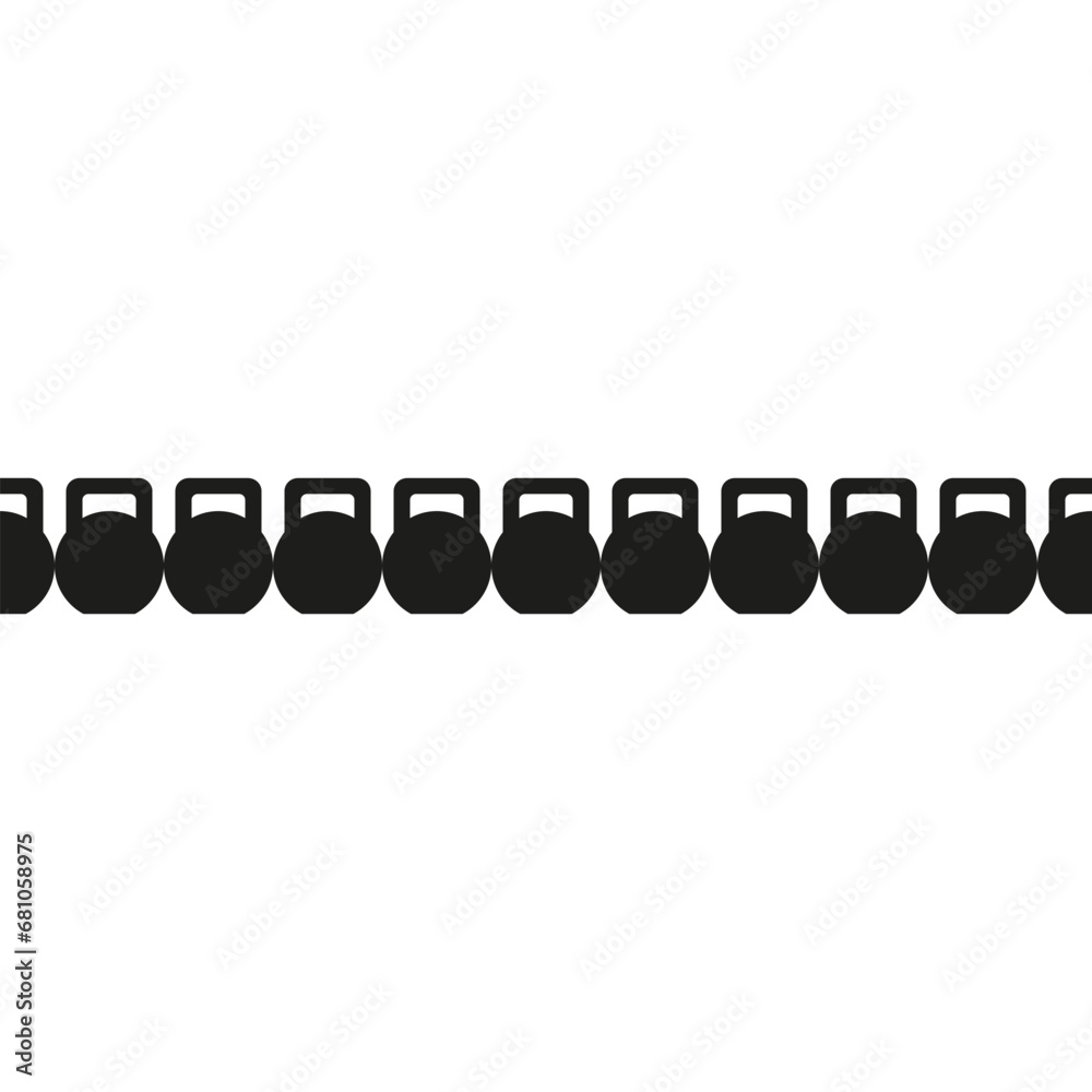 Fototapeta premium Long row of sports kettlebell. Seamless repeating pattern. Vector silhouettes.