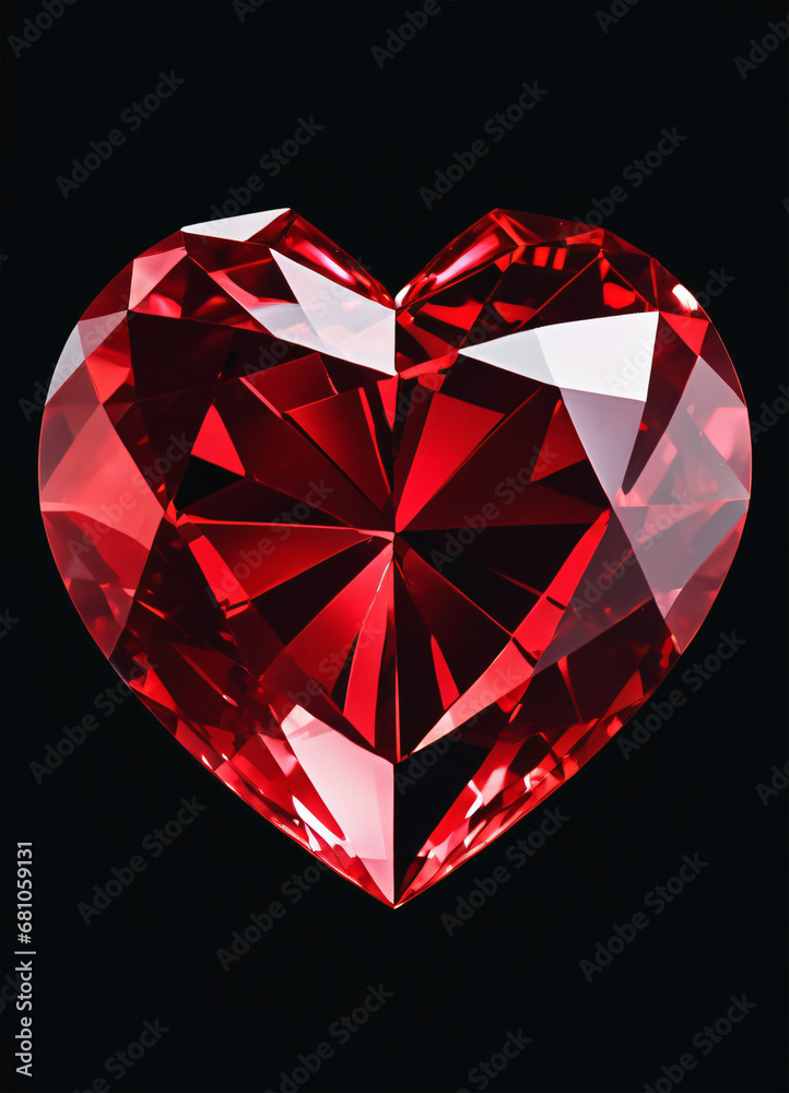 Crystal ruby red heart on the black background