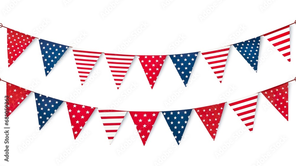 Independence Day United States stars and dividers. USA flag illustration, decorations - border lines. Memorial Day, traditional patriotic US icons for American national holiday. Veterans day USA set. - obrazy, fototapety, plakaty 