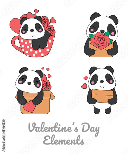 Valentine's Day Elements Of Cute Panda Vectors © Thomas