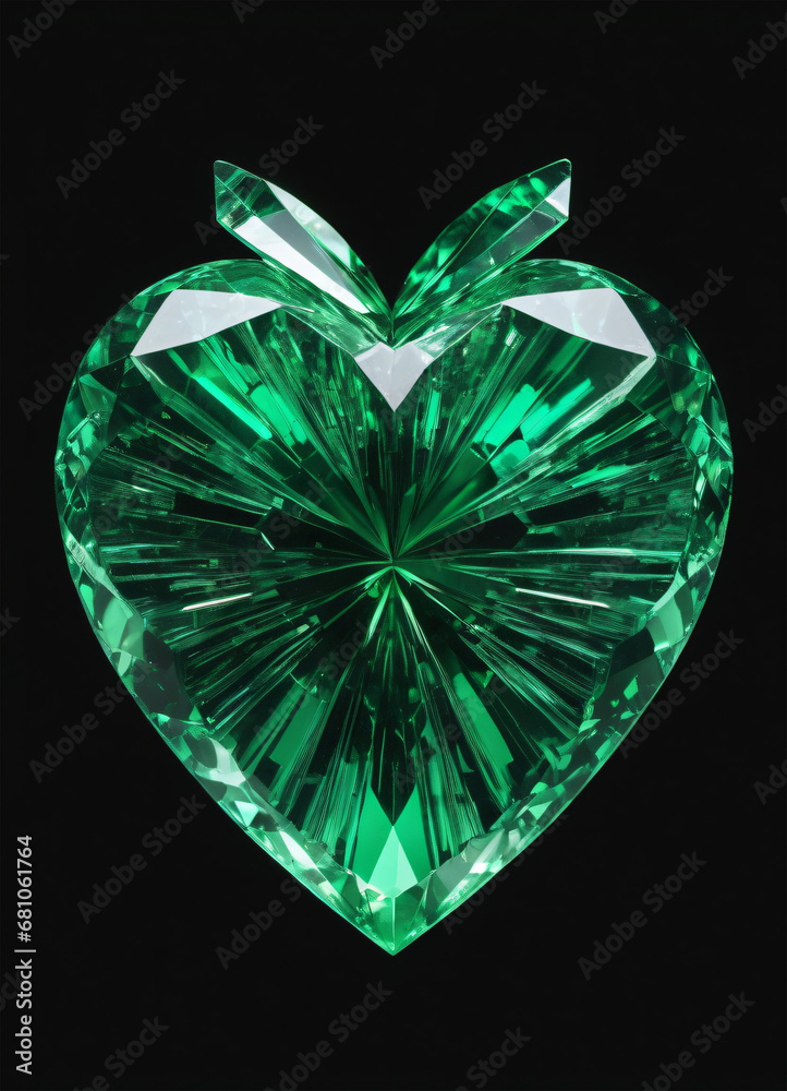 Fototapeta premium Crystal emerald green heart on the black background