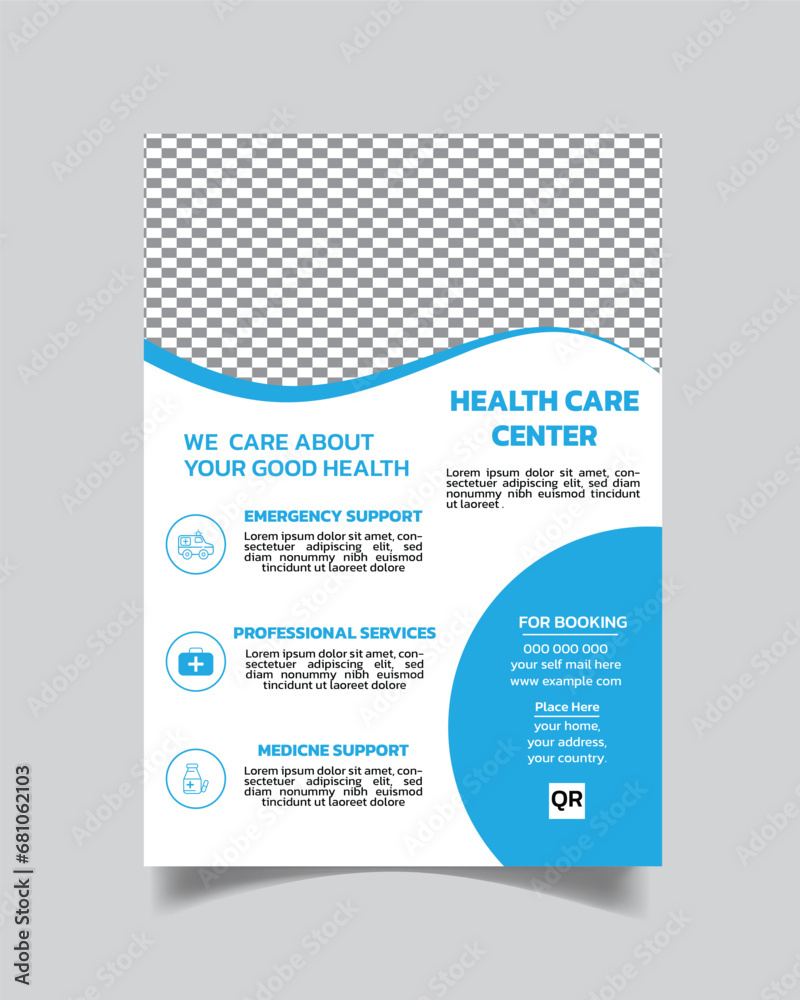 Fototapeta premium Unique medical flyer template, clinic flyer cover, medical flyer leaflet A4 size 