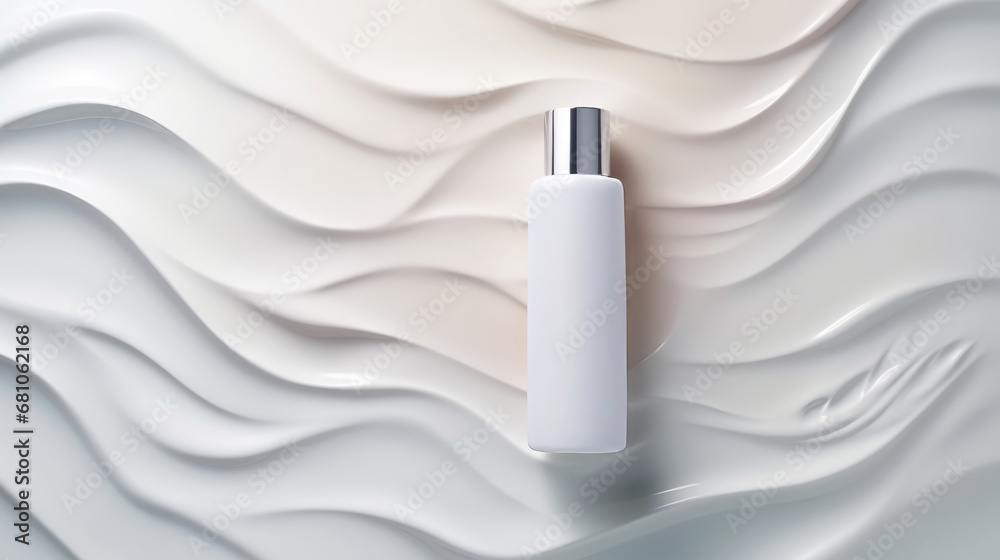 cosmetic makeup bottle lotion serum cream product with beauty fashion skincare healthcare mockup white water fresh background,  product with beauty fashion skincare healthcare mockup - obrazy, fototapety, plakaty 