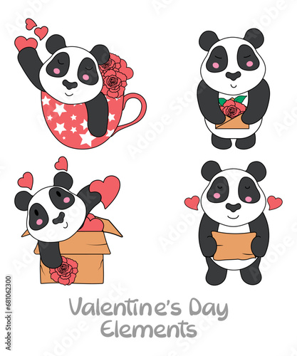 Valentine s Day Elements Of Cute Panda Cartoon Vectors